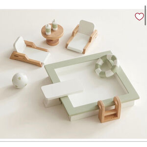 Pottery Barn Kids Dollhouse Pool Accessory Set Wooden 10 Pieces